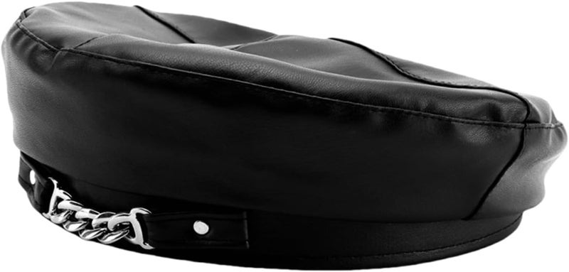 MINGSEECESS Women PU Leather French Black Beret Hat Causal Beanie Hat - Image 1